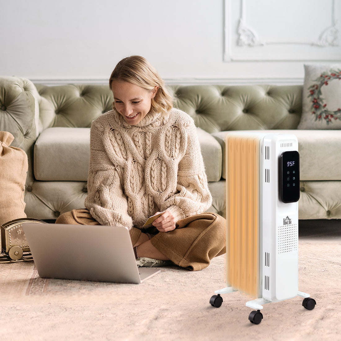 24.75" Electric Space Heater, Freestanding 161 Sq. Ft. Heater With 3 Modes, Timer, And Remote, 1500 W, White White Steel
