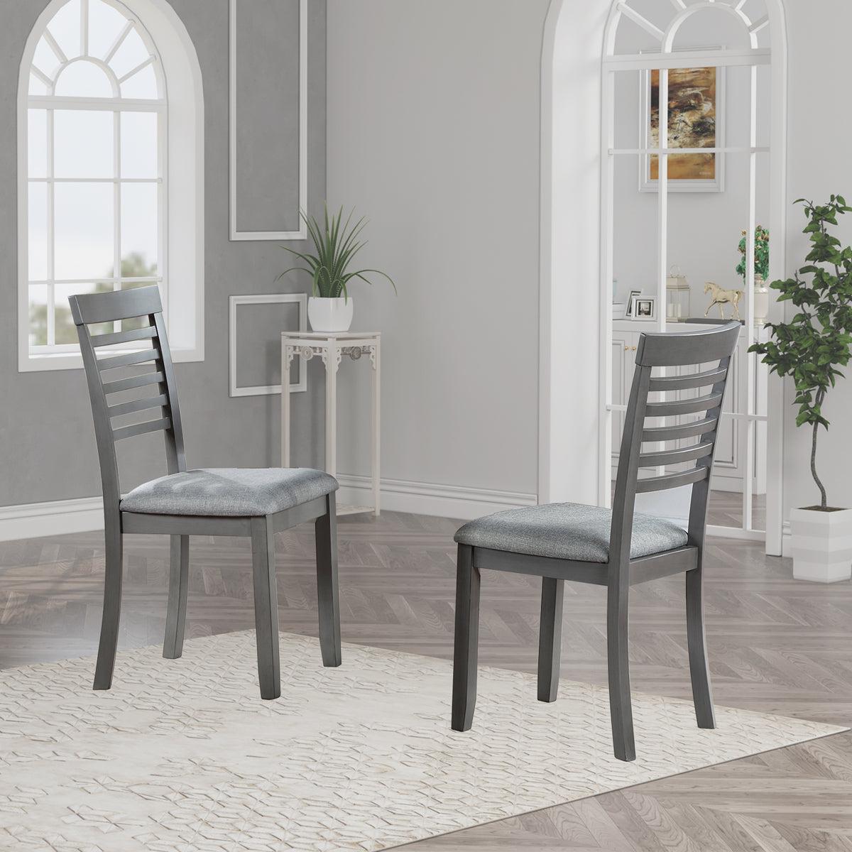 Wooden Dining Chairs Set Of 4, Kitchen Chair With Padded Seat, Upholstered Side Chair For Dining Room, Living Room, Gray Gray Dining Room Rubberwood Rubber Wood