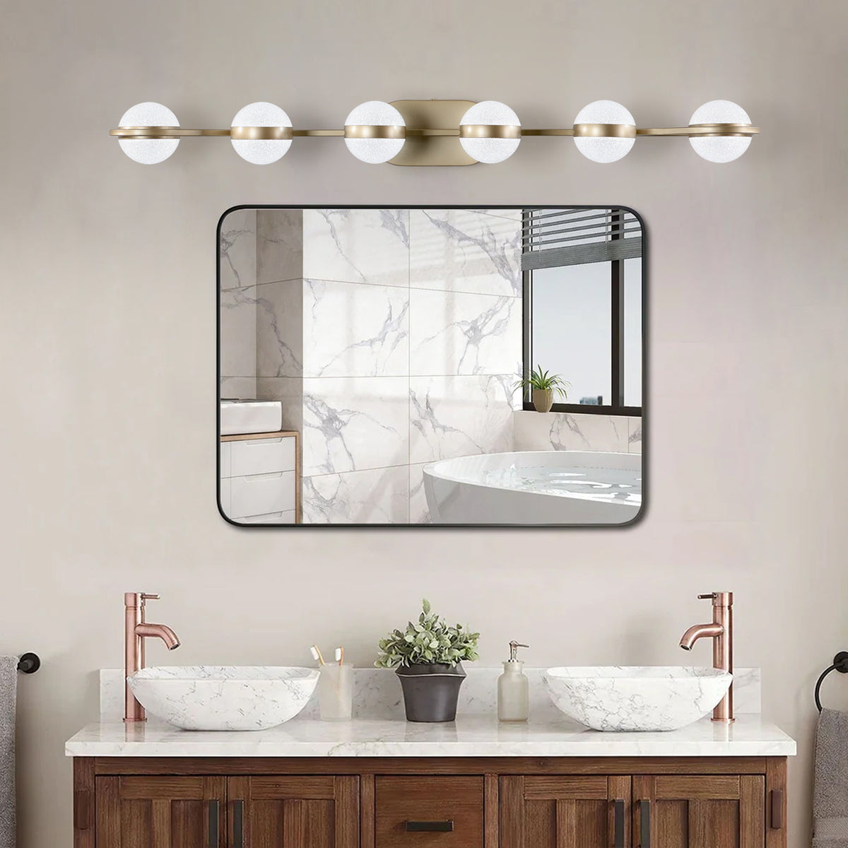 Same As W1340P143676 L2001 G 6 Modern Minimalist Bathroom Vanity Light, Led 6 Bulb Acrylic Shades, Wall Mounted Decorative Lighting Fixture Champagne Gold Golden Iron