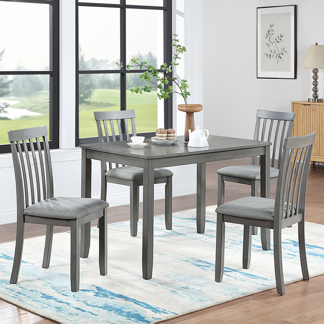 Wooden Dining Chairs Set Of 4, Kitchen Chair With Padded Seat, Upholstered Side Chair For Dining Room, Living Room, Gray Gray Dining Room Rubberwood Rubber Wood