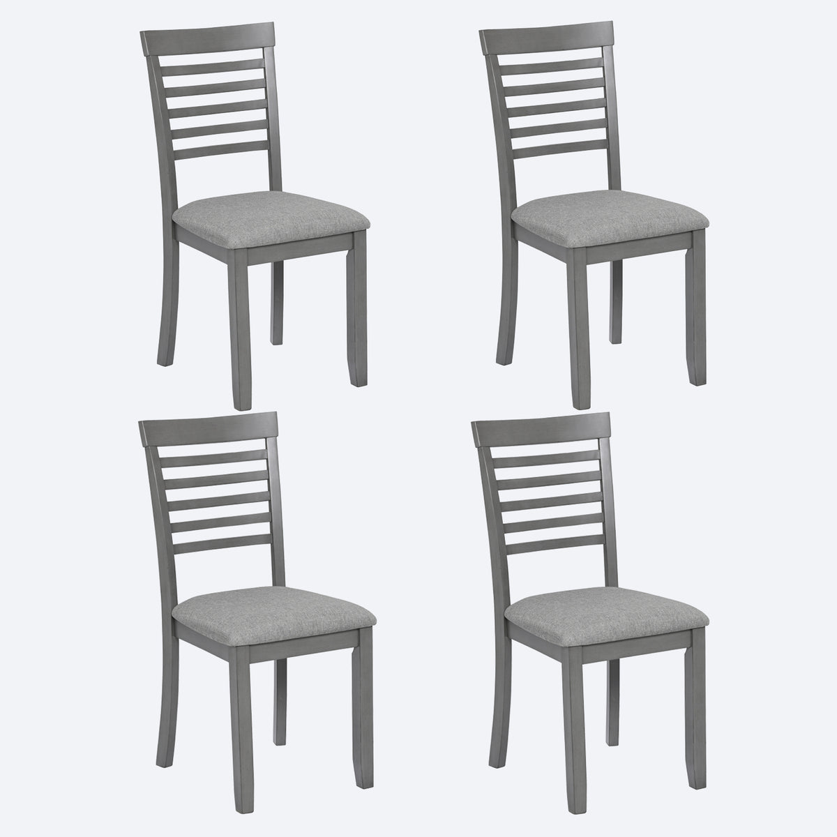 Wooden Dining Chairs Set Of 4, Kitchen Chair With Padded Seat, Upholstered Side Chair For Dining Room, Living Room, Gray Gray Dining Room Rubberwood Rubber Wood