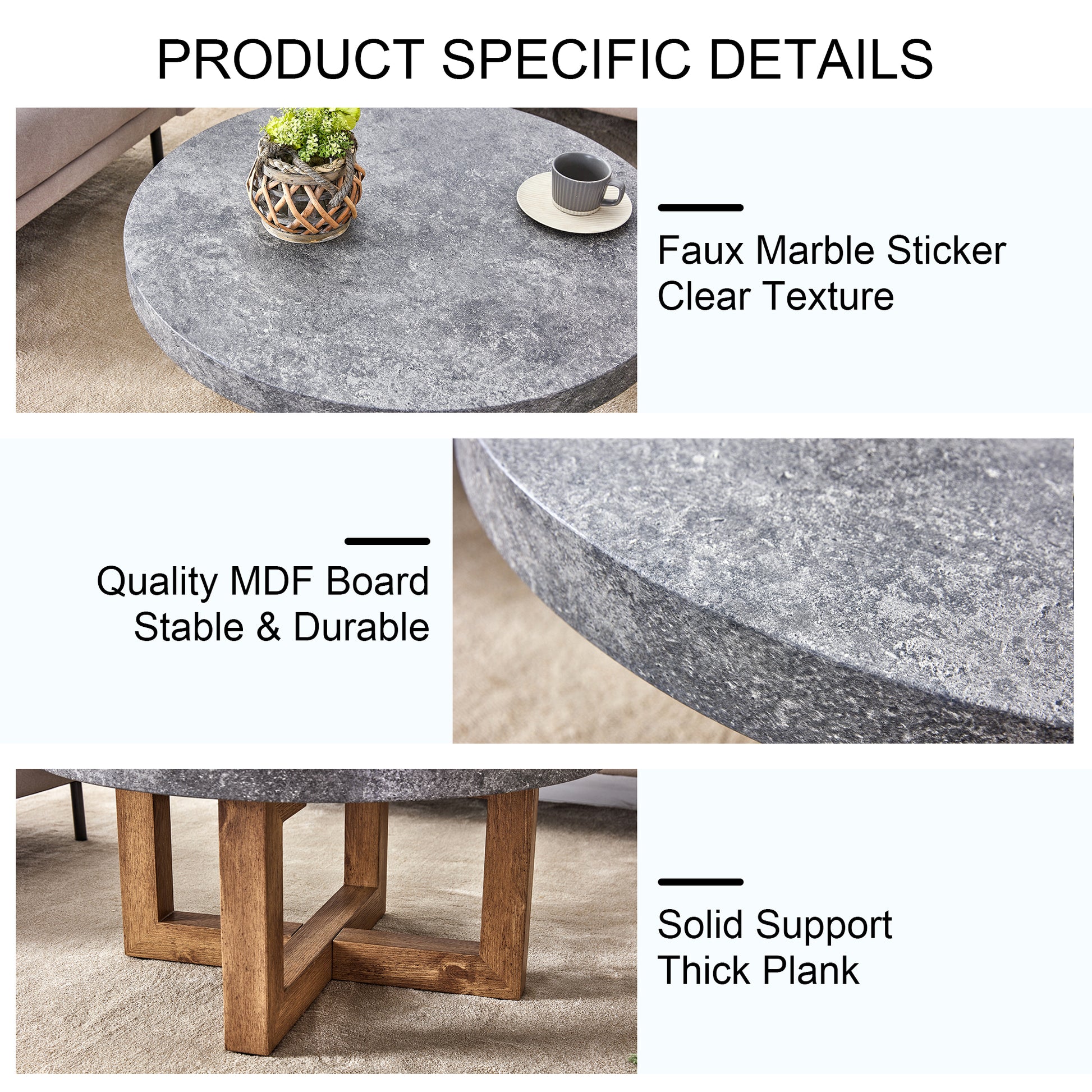 A Modern Retro Circular Coffee Table With A Diameter Of 31.4 Inches, Made Of Mdf Material, Suitable For Living Rooms Grey Mdf
