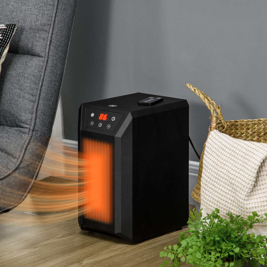 Electric Space Heater For Indoor Use, 1500W Fast Heating Portable Electric Heater With Infrared Quartz Heat Element, Thermostat, 3 Modes, Remote, 12H Timer Black Plastic