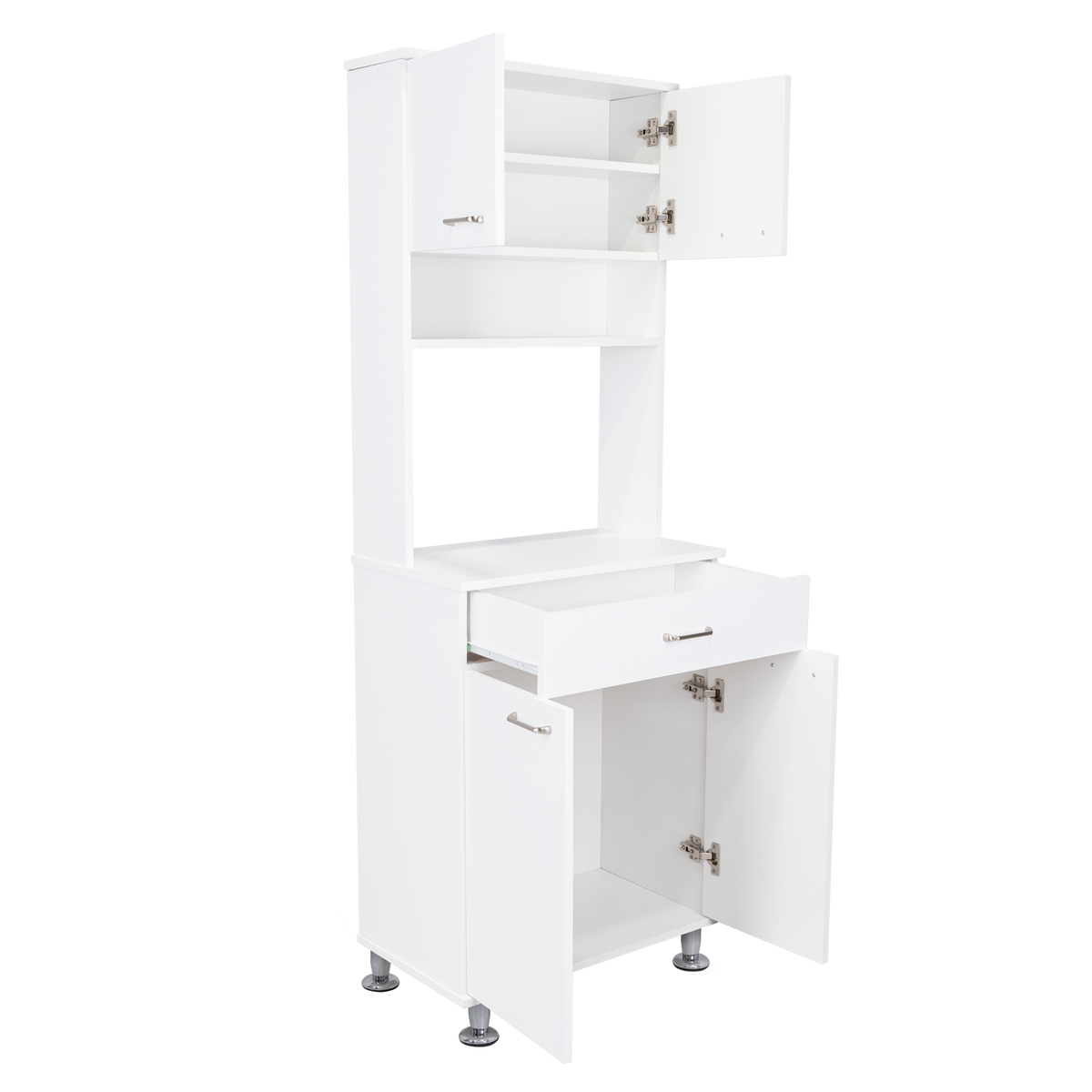 Bay Area Pantry, Two Door Cabinets, One Drawer, Four Adjustable Metal Legs White Dining Room Modern Mdf Shelves Included Engineered Wood