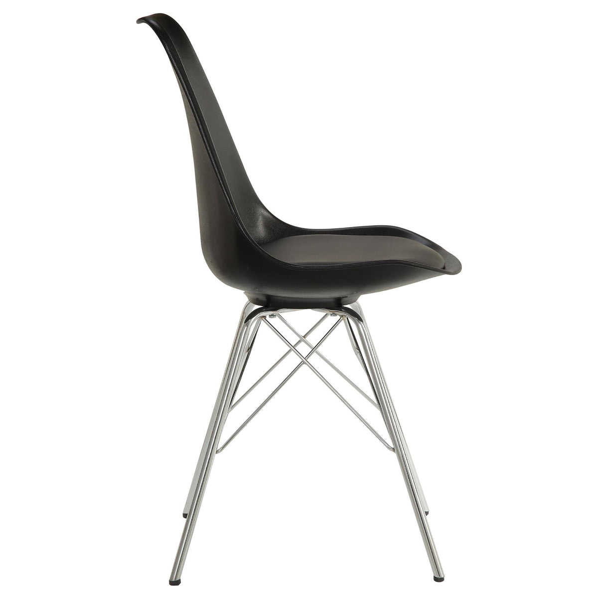 Black And Chrome Padded Dining Chair Set Of 2 Solid Black Dining Room Spot Clean Contemporary,Modern Side Chair Solid Back Metal
