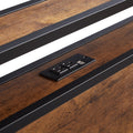 Twin Size Metal Platform Bed Frame With Wooden Headboard And Footboard With Usb Liner, Led Lights ,No Box Spring Needed, Large Under Bed Storage, Easy Assemble Black Brown Metal