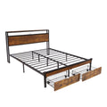 King Size Metal Platform Bed Frame With Wooden Headboard And Footboard With Usb,Charging Station,2 Drawers,Led Lights, No Box Spring Needed, Easy Assemble King Brown Black Mdf Metal