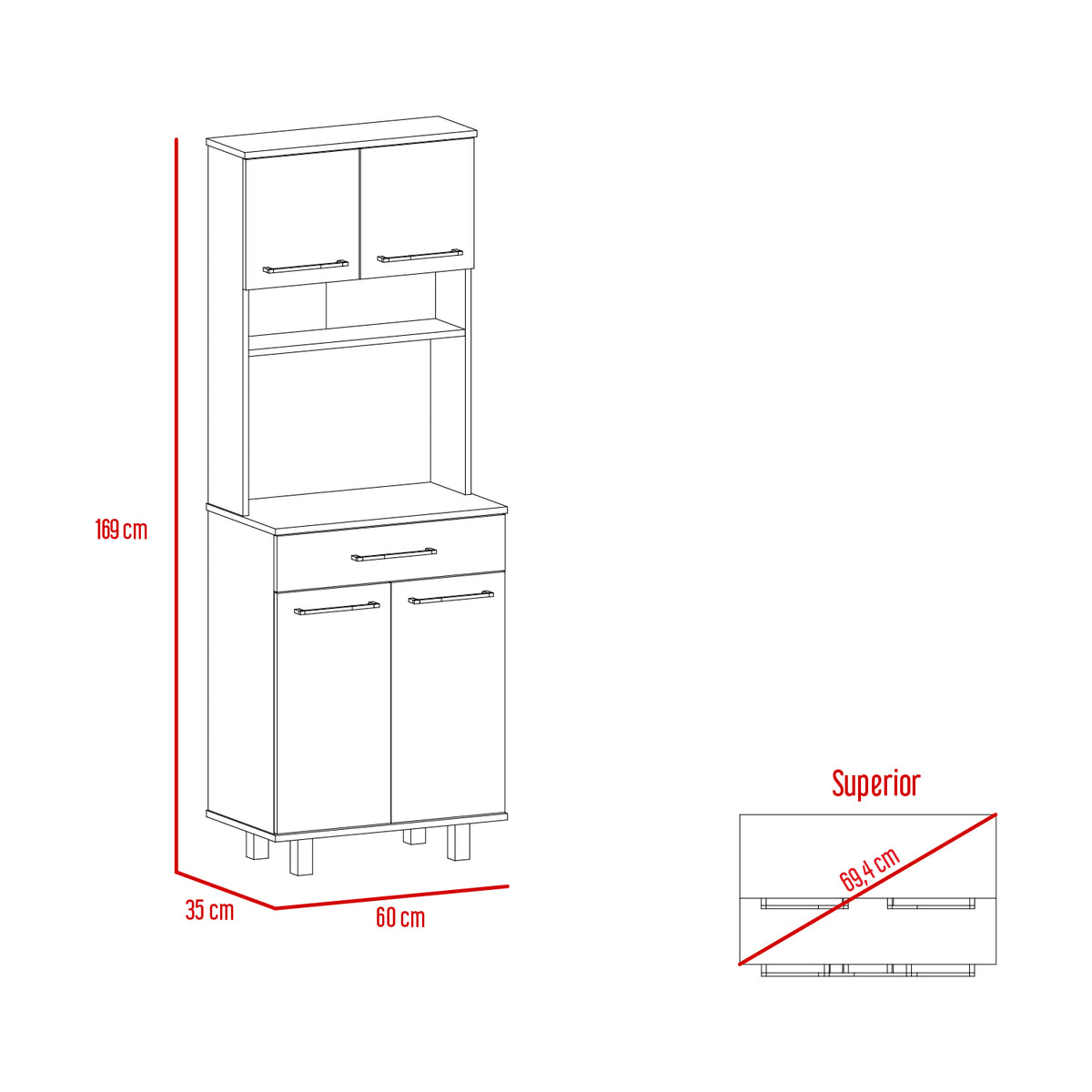 Bay Area Pantry, Two Door Cabinets, One Drawer, Four Adjustable Metal Legs White Dining Room Modern Mdf Shelves Included Engineered Wood