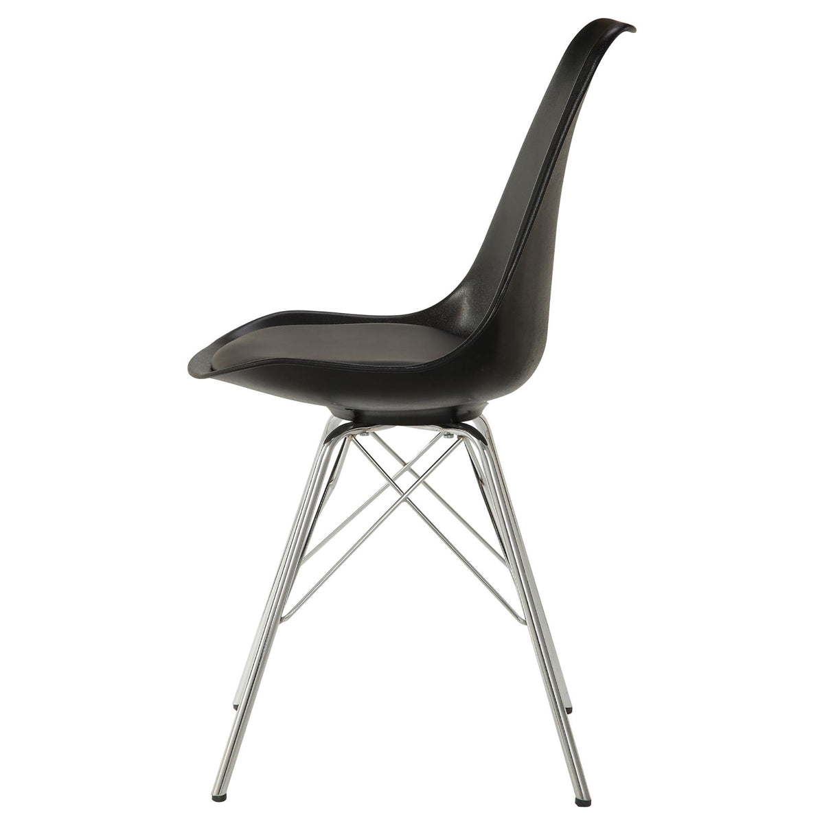 Black And Chrome Padded Dining Chair Set Of 2 Solid Black Dining Room Spot Clean Contemporary,Modern Side Chair Solid Back Metal