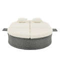 Outdoor Sun Bed Patio 2 Person Daybed With Cushions And Pillows, Rattan Garden Reclining Chaise Lounge With Adjustable Backrests And Foldable Cup Trays For Lawn, Poolside, Beige Yes Complete Patio Set Beige Weather Resistant Frame Water Resistant Cushion