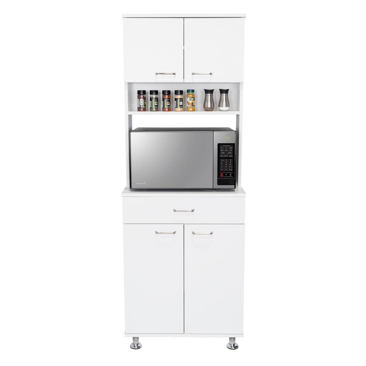 Bay Area Pantry, Two Door Cabinets, One Drawer, Four Adjustable Metal Legs White Dining Room Modern Mdf Shelves Included Engineered Wood