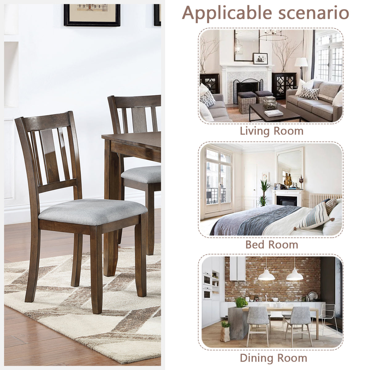 Wooden Dining Chairs Set Of 4, Kitchen Chair With Padded Seat, Upholstered Side Chair For Dining Room, Living Room, Walnut Wood Walnut Solid Back Seats 4 Dining Room Rubberwood Rubber Wood