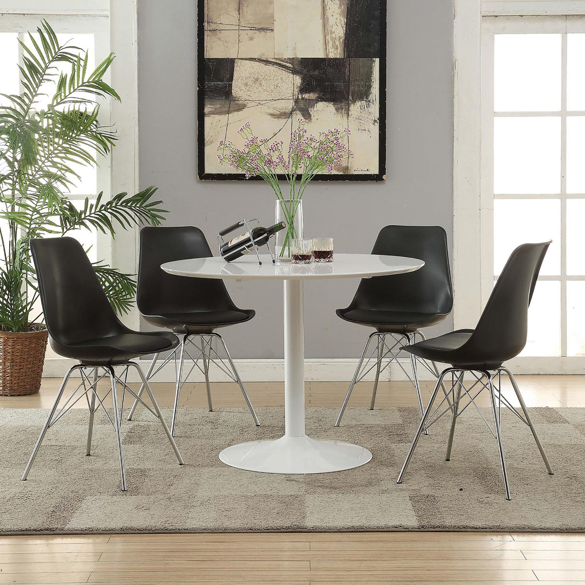 Black And Chrome Padded Dining Chair Set Of 2 Solid Black Dining Room Spot Clean Contemporary,Modern Side Chair Solid Back Metal