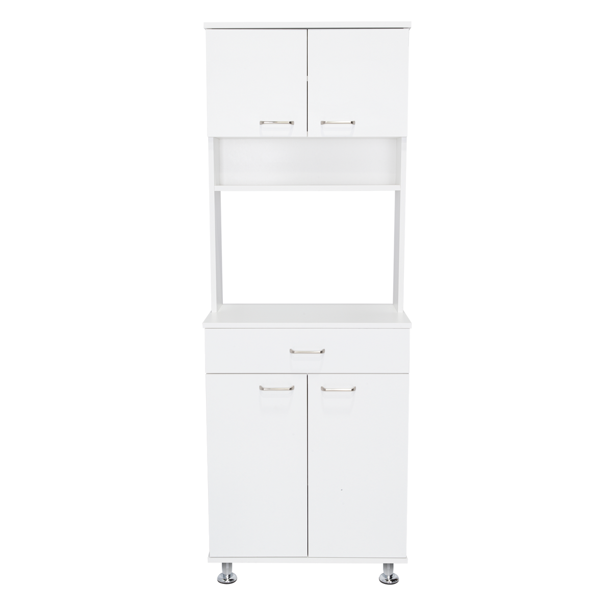Bay Area Pantry, Two Door Cabinets, One Drawer, Four Adjustable Metal Legs White Dining Room Modern Mdf Shelves Included Engineered Wood