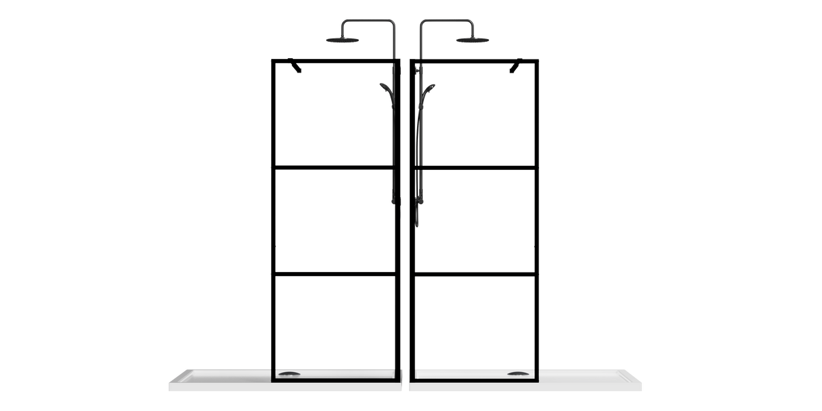 Goodyo 34" Shower Screen Door Walk In Wet Room, Black, 3 Panel Style Black Tempered Glass