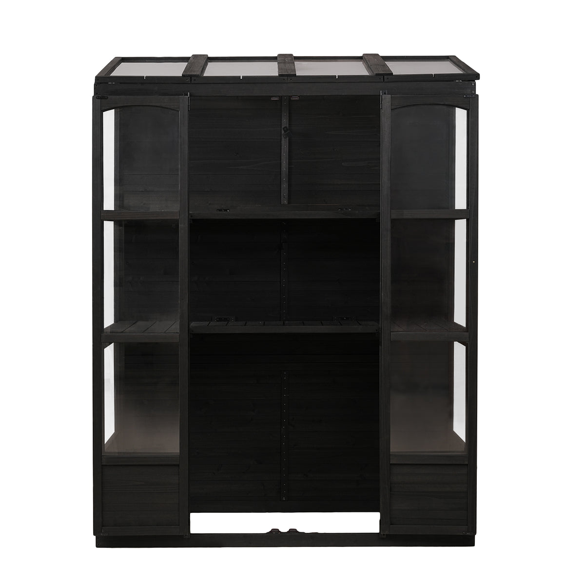 78 Inch Wooden Greenhouse Cold Frame With 4 Independent Skylights And 2 Folding Middle Shelves, Walk In Outdoor Greenhouse, Black Black Seats 2 Garden & Outdoor Casual Wood