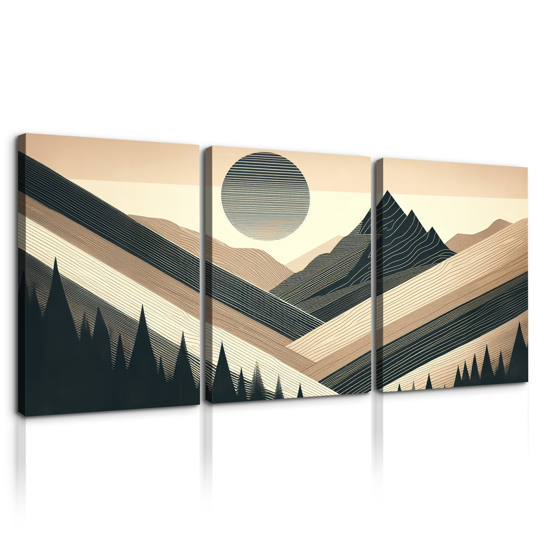 3 Panels Framed Abstract Wood Grain Boho Style Mountain & Canvas Wall Art Decor,3 Pieces Mordern Canvas Decoration Painting For Office,Dining Room,Living Room, Bedroom Decor 2436In Thickness 1.5Inch