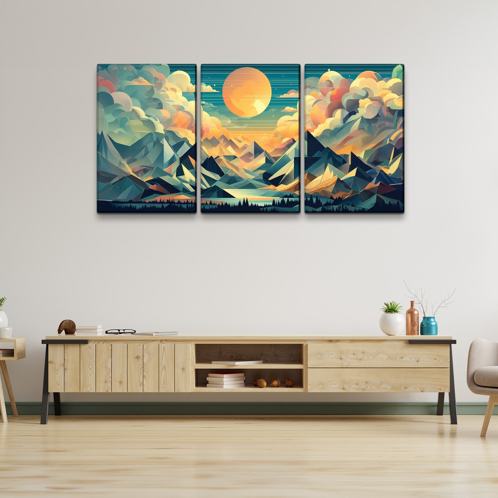 3 Panels Framed Abstract Wood Grain Boho Style Mountain & Forest Canvas Wall Art Decor,3 Pieces Mordern Canvas Decoration Painting For Office,Dining Room,Living Room, Bedroom Decor Ready To Hang