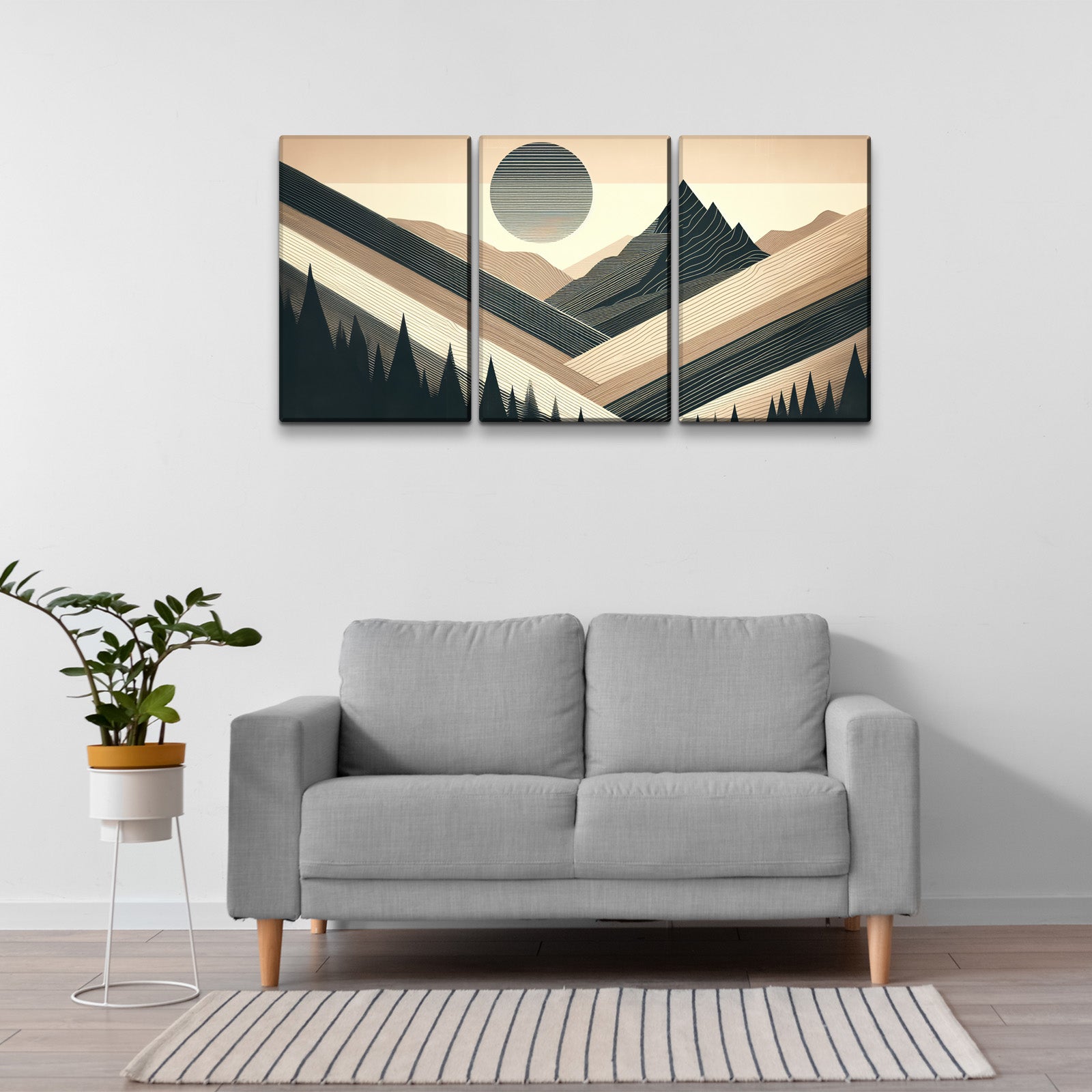 3 Panels Framed Abstract Wood Grain Boho Style Mountain & Canvas Wall Art Decor,3 Pieces Mordern Canvas Decoration Painting For Office,Dining Room,Living Room, Bedroom Decor 2436In Thickness 1.5Inch