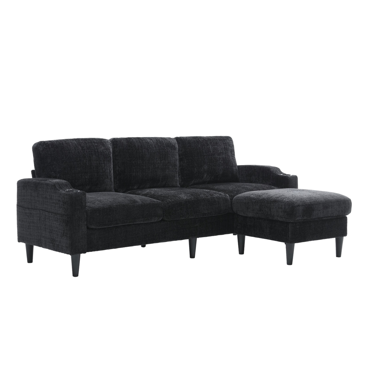 United Storage Sofa Living Room Sofa Cozy Sectional Sofa Black Polyester 3 Seat