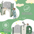 Kids Slide Playset Structure 7 In 1, Freestanding Space Set With Slide, Arch Tunnel, Ring Toss And Basketball Hoop, Toy Storage Organizer For Toddlers, Kids Climbers Playground Green Hdpe