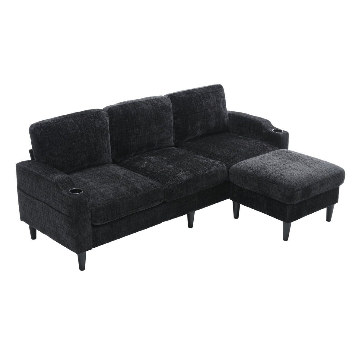United Storage Sofa Living Room Sofa Cozy Sectional Sofa Black Polyester 3 Seat