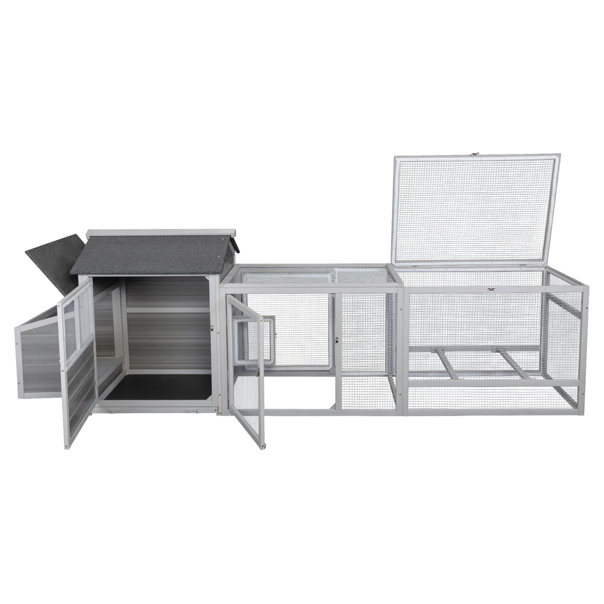 Wooden Chicken Coop Hen House With Doors For Ventilation, Runs And Nesting Box, Gray Gray Wood
