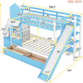 Twin Over Twin Castle Style Bunk Bed With 2 Drawers 3 Shelves And Slide Blue Blue Solid Wood