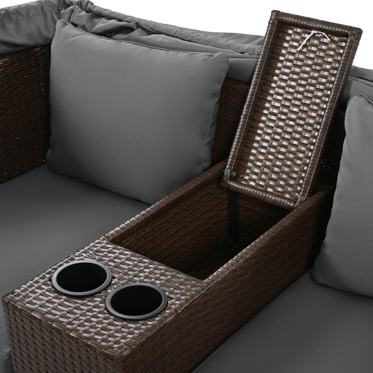 2 Seater Outdoor Patio Daybed Outdoor Double Daybed Outdoor Loveseat Sofa Set With Foldable Awning And Cushions For Garden, Balcony, Poolside, Grey Yes Grey Water Resistant Frame Water Resistant Cushion Garden & Outdoor Sectional Seating Groups Foam