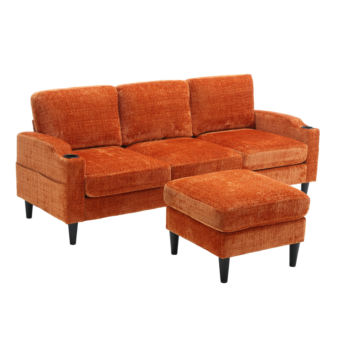 United Storage Sofa Living Room Sofa Cozy Sectional Sofa Orange Polyester 3 Seat