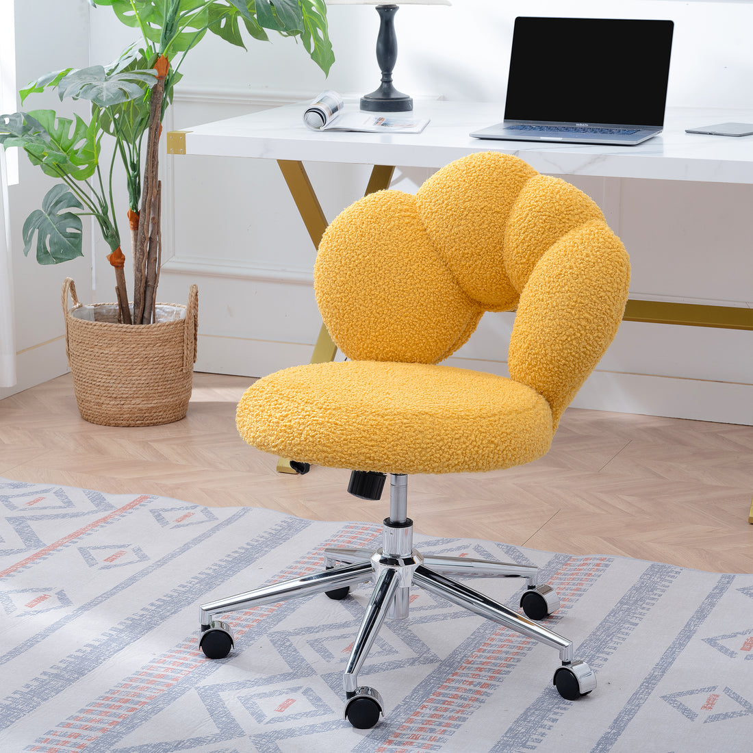 360 Swivel Height Adjustable,Swivel Chair,Teddy Fabric,Home Office Chair Yellow Teddy
