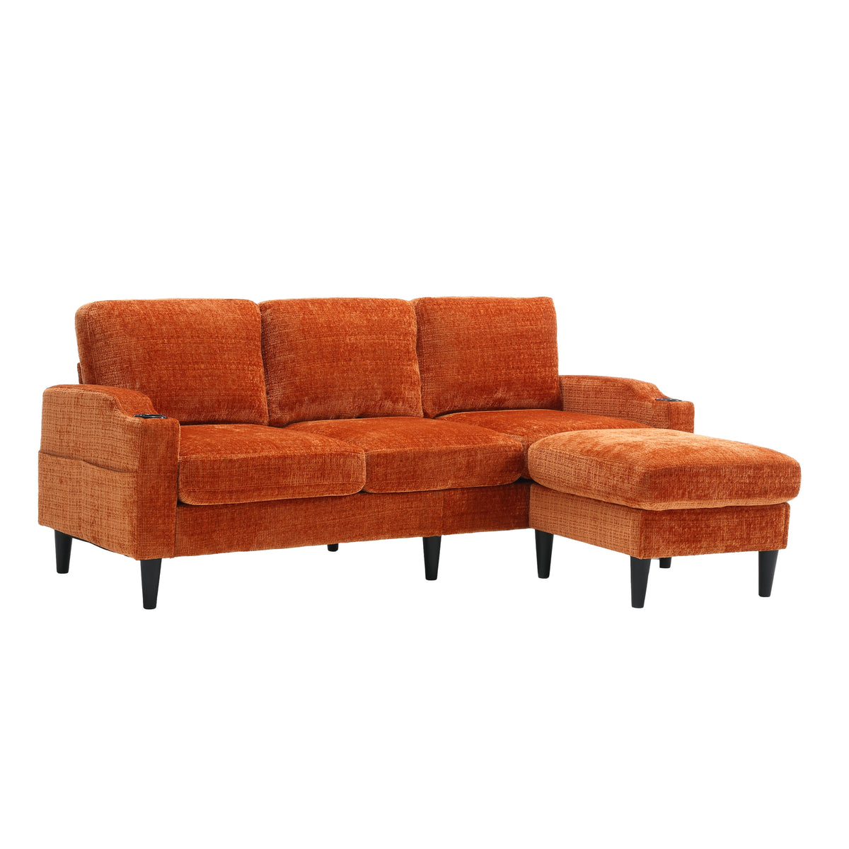 United Storage Sofa Living Room Sofa Cozy Sectional Sofa Orange Polyester 3 Seat