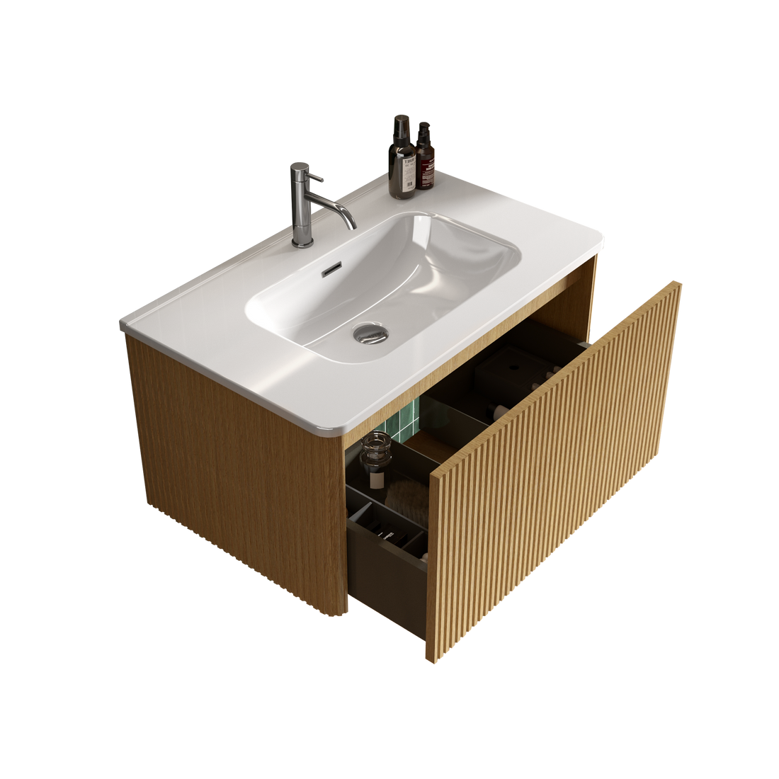 Bb04 30 301, Integrated White Ceramic Basin, Drain Not Included Gloss White Ceramic