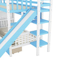 Twin Over Twin Castle Style Bunk Bed With 2 Drawers 3 Shelves And Slide Blue Blue Solid Wood