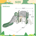 Kids Slide Playset Structure 7 In 1, Freestanding Space Set With Slide, Arch Tunnel, Ring Toss And Basketball Hoop, Toy Storage Organizer For Toddlers, Kids Climbers Playground Green Hdpe
