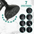 Drill Free Stainless Steel Slide Bar Combo Rain Showerhead 7 Setting Hand, Dual Shower Head Spa System With Tup Spout Rough In Valve Included Matte Black Abs