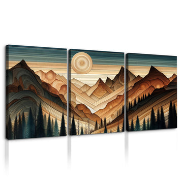 3 Panels Framed Abstract Wood Grain Boho Style Mountain & Forest Canvas Wall Art Decor,3 Pieces Mordern Canvas Decoration Painting For Office,Dining Room,Living Room, Bedroom Decor Ready To Hang Rectangle Framed Multicolor Oversized 41In Canvas Nature