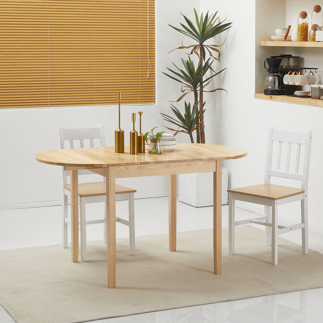 55" Solid Wood Kitchen Table, Drop Leaf Tables For Small Spaces, Folding Dining Table, Natural Natural Pine