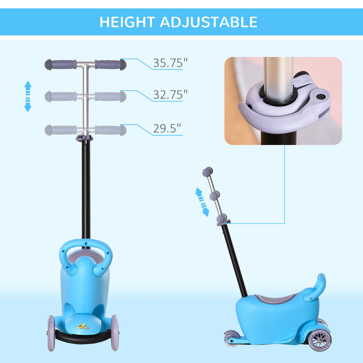 3 In 1 Ride On Push Car, Kids Scooter, Sliding Walker, Push Rider, With Adjustable Handlebar, 3 Balanced Wheels, Removable Storage Seat, For Boys And Girls Aged 2 6 Years Olds, Blue Blue Metal