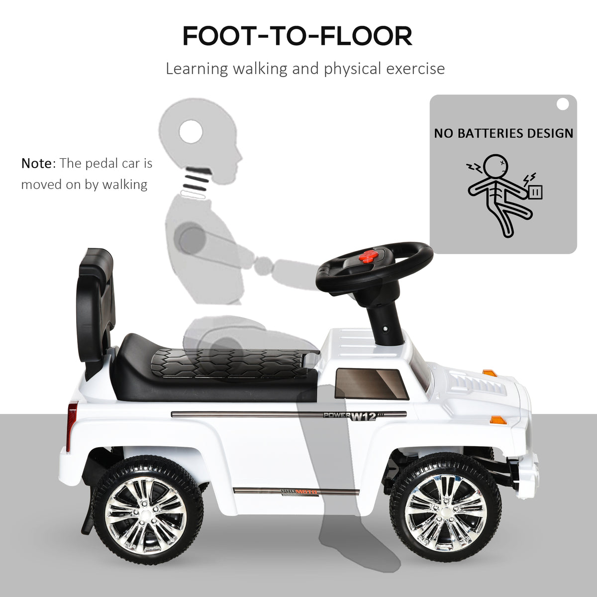 Kids Ride On Push Car, Suv Style Sliding Walking Car For Toddle With Horn, Music, Working Lights, Hidden Storage And Anti Dumping System, White White Metal