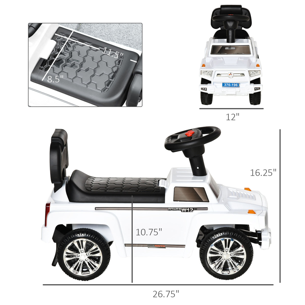 Kids Ride On Push Car, Suv Style Sliding Walking Car For Toddle With Horn, Music, Working Lights, Hidden Storage And Anti Dumping System, White White Metal