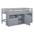 Twin Size Loft Bed With 4 Drawers, Underneath Cabinet And Shelves, Gray Gray Solid Wood Mdf