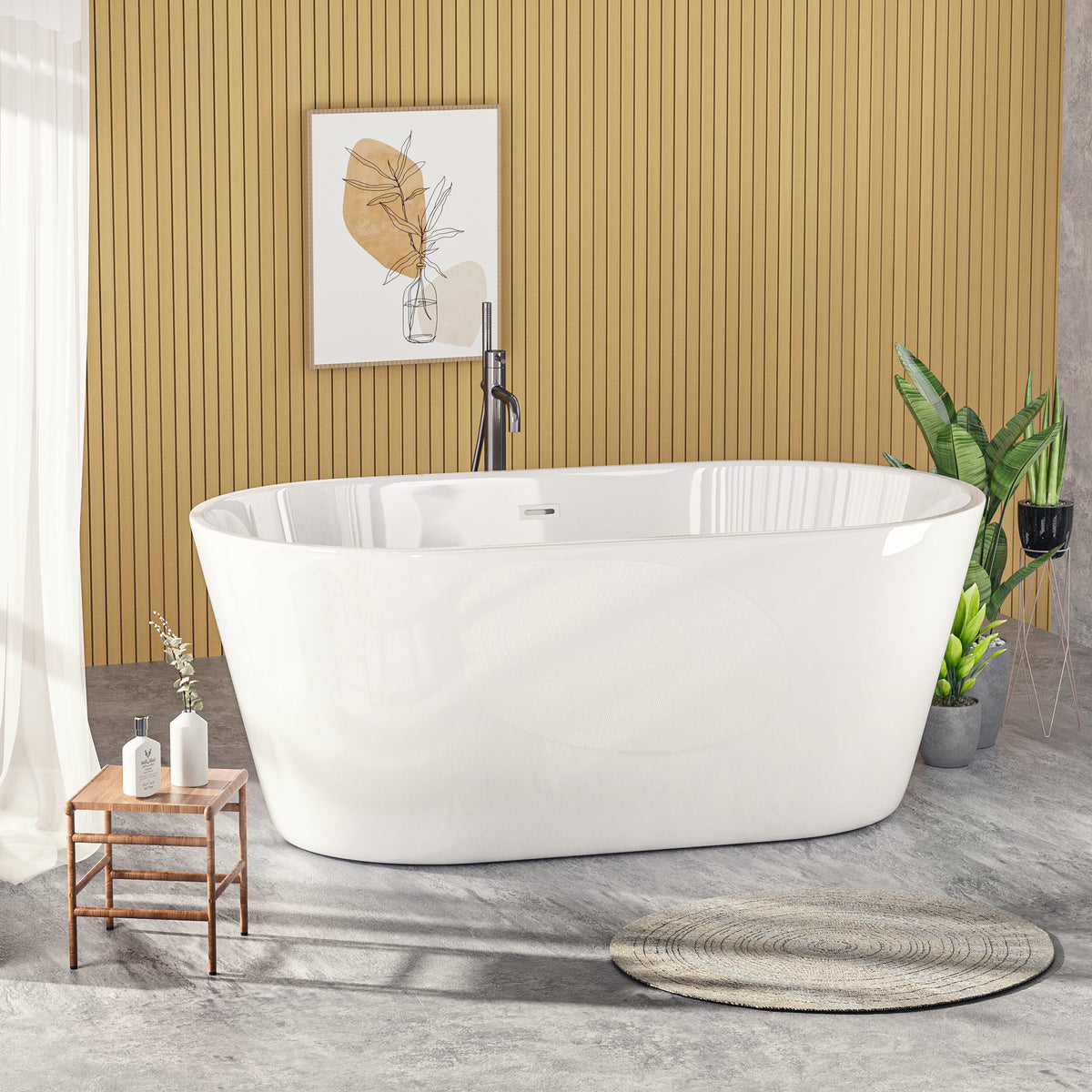 55" Acrylic Freestanding Bathtub, Contemporary Soaking Tub With Chrome Overflow And Drain, Cupc Certified For Quality Assurance, High Glossy White 24A02 55 Gloss White Acrylic