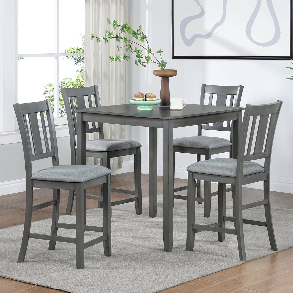 Dining Room Furniture Counter Height Chairs Set Of 4, Kitchen Chair With Padded Seatupholstered Side Chair For Dining Room, Living Room, Gray Wood Gray Solid Back Seats 4 Dining Room Rubberwood Rubber Wood