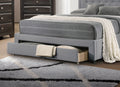 Light Grey Burlap Fabric 1Pcs Queen Size Bed W Drawer Button Tufted Arch Design Headboard Storage Fb Bedframe Bedroom Furniture Box Spring Not Required Queen Light Grey Wood Bedroom American Design,Contemporary,Modern,Transitional Bed Frame Burlap