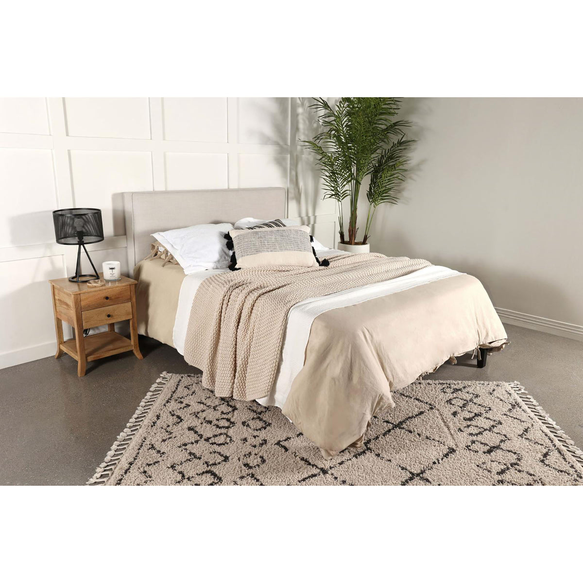 Sand Headboard With Self Welt Details Ivory Wood Bedroom Transitional Pine Bed Frame Foam Upholstered