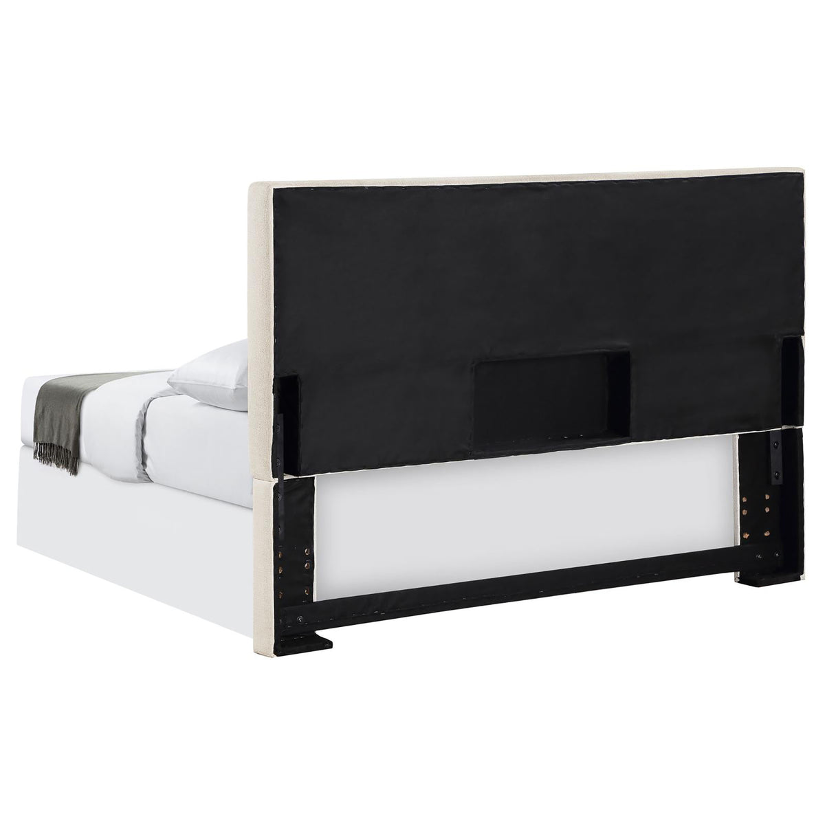Sand Headboard With Soft Edges Ivory Wood Bedroom Transitional Pine Bed Frame Foam Upholstered