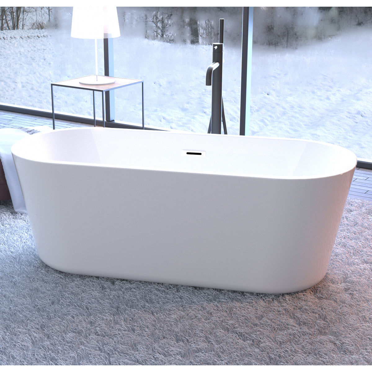 60'' Freestanding Gloss White Acrylic Soaking Bathtub With Toe Tap Chrome Drain And Classic Slotted Overflow, 24A02 60 Gloss White Acrylic