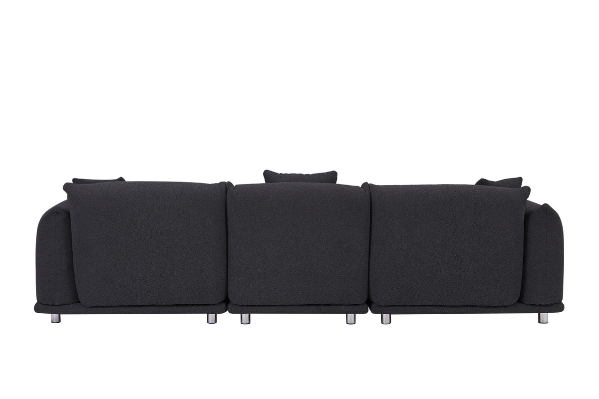 Originality Shapes Black Lambswool Sherpa 4 Seater Sofa With Metal Legs, Solid Wood Frame Couch With 3 Pillows, Linear And Modular Version Design, Possibility Combined Armchair Current Style Black Wood Primary Living Space Heavy Duty Foam Fabric 4 Seat