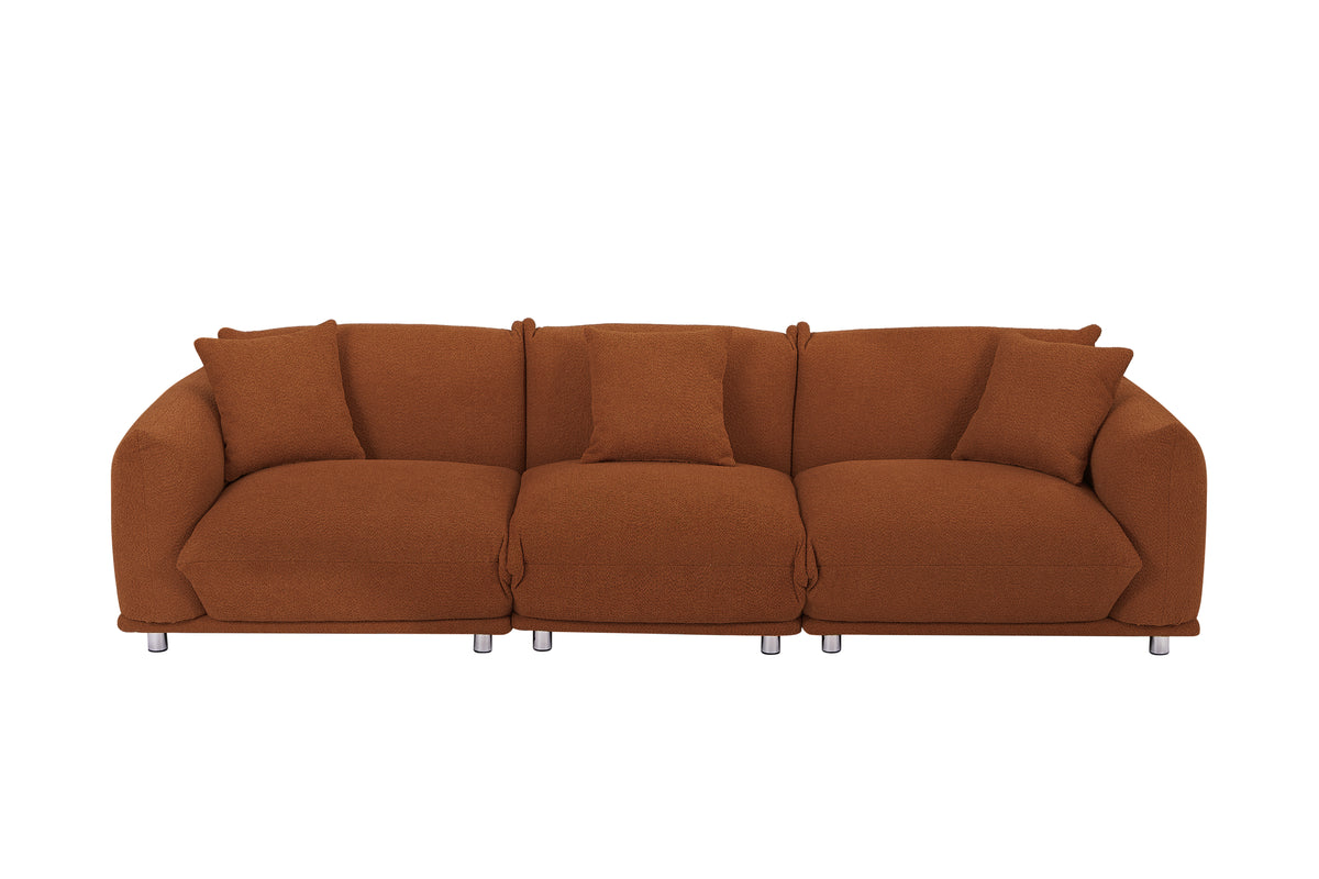 Originality Shapes Curry Lambswool Sherpa 4 Seater Sofa With Metal Legs, Solid Wood Frame Couch With 3 Pillows, Linear And Modular Version Design, Possibility Combined Armchair Current Style Brown